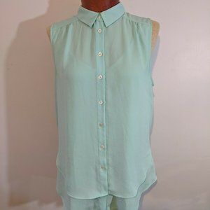 Mint Button Down Double Layered Tank